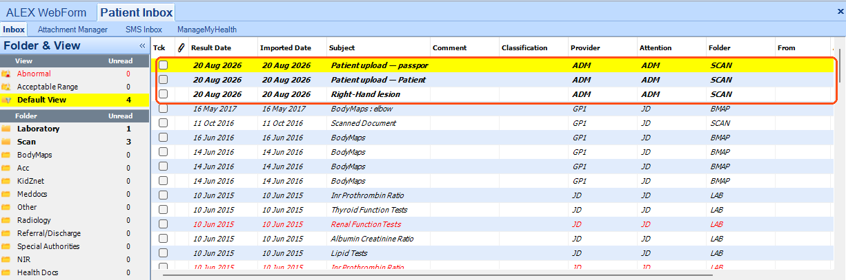 Patient uploads in the Medtech provider inbox