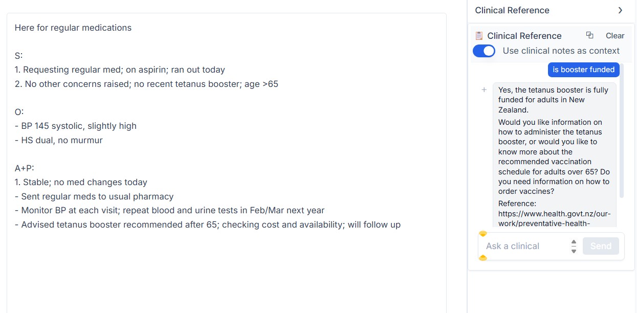 Chat UI showing an answer with Healthify and NZ Formulary references